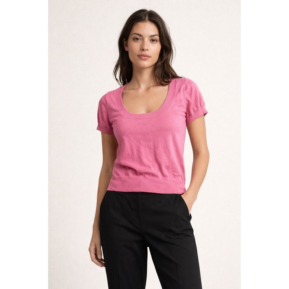 Zara Pink Knit Short Sleeve Scoop Neck Sweater Top Women’s S